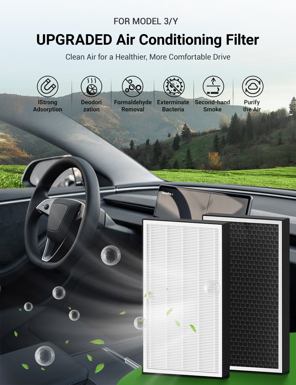Activated Carbon Air Filter for Tesla Model Y/3  (2 PCS)