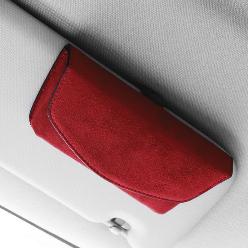 Alcantara Red Sun Visor Glasses Case for Tesla