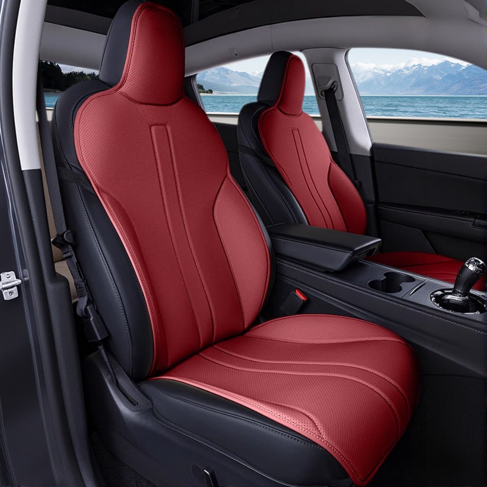 Wine Red Nappa Leather Seat Cover for Tesla Model 3/Y