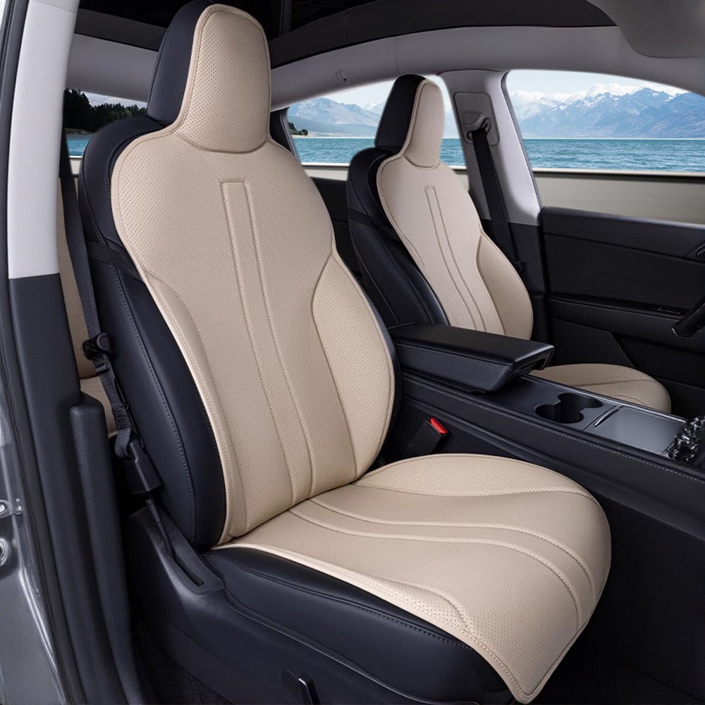 Apricot Nappa Leather Seat Cover for Tesla Model 3/Y