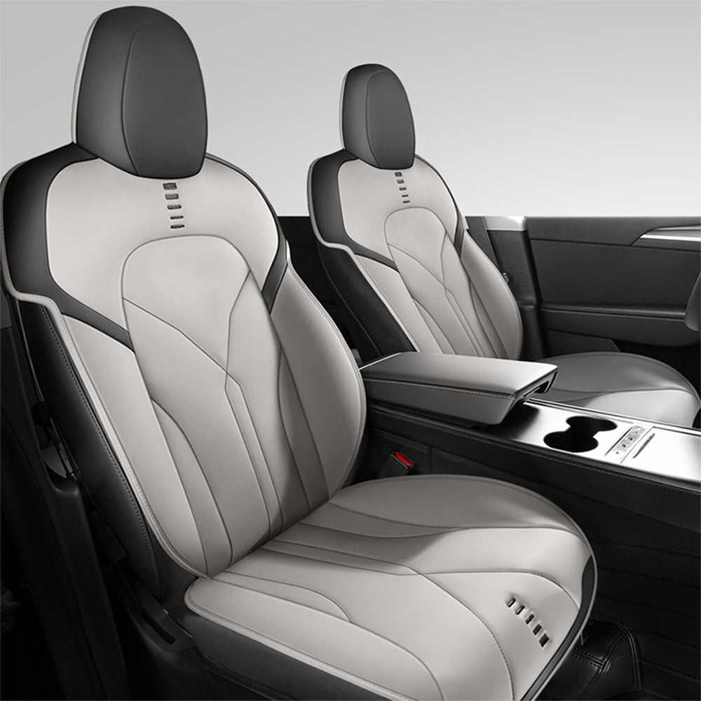 Elegant Gray Nappa Leather Seat Covers for Tesla Model 3 & Y