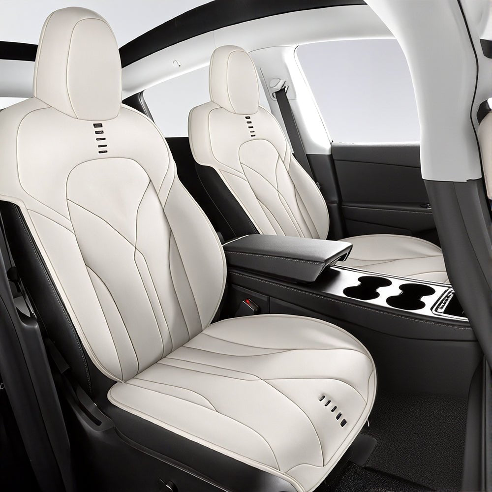 Moonlight White Nappa Leather Seat Covers for Tesla Model 3 & Y