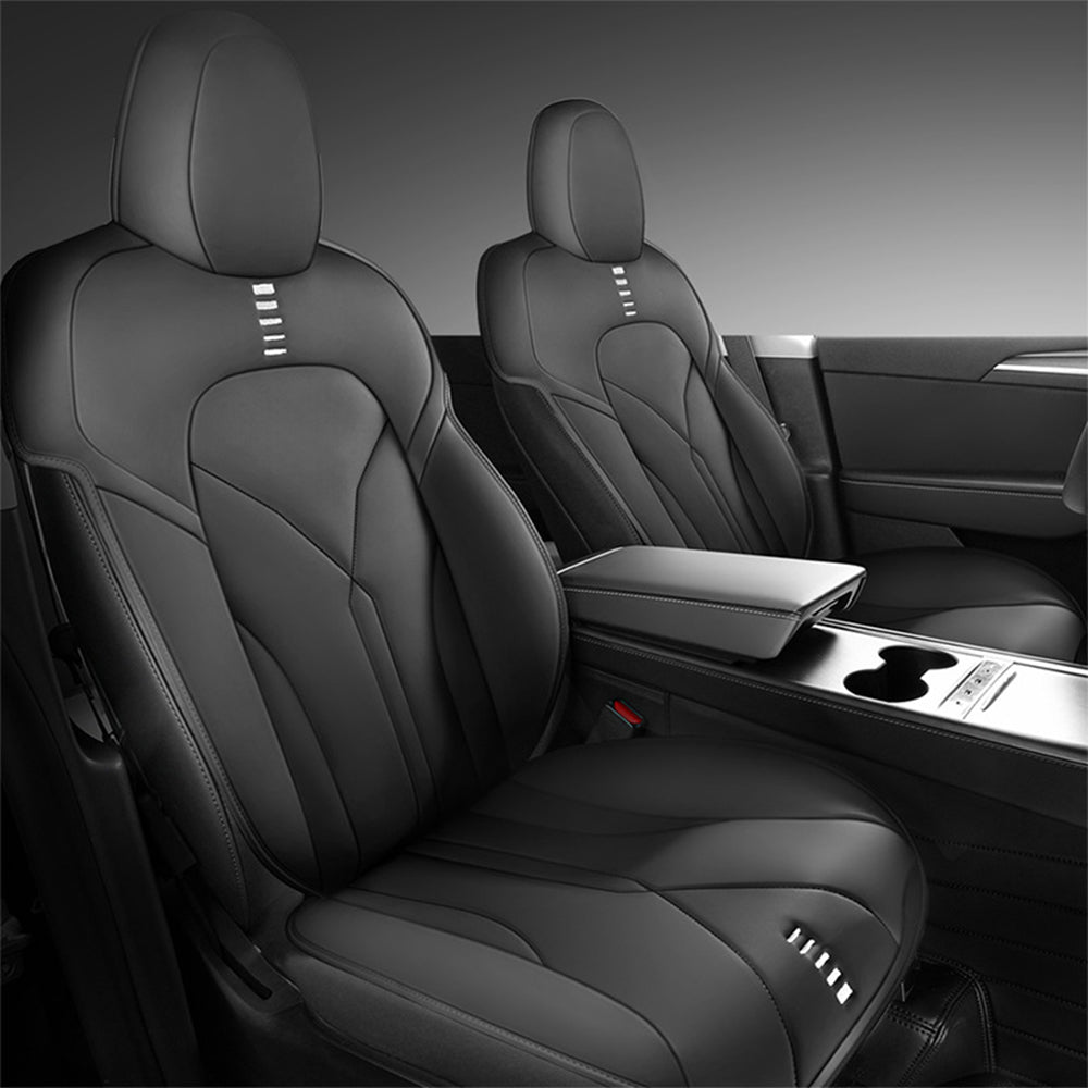 Black Nappa Leather Seat Covers for Tesla Model 3 & Y