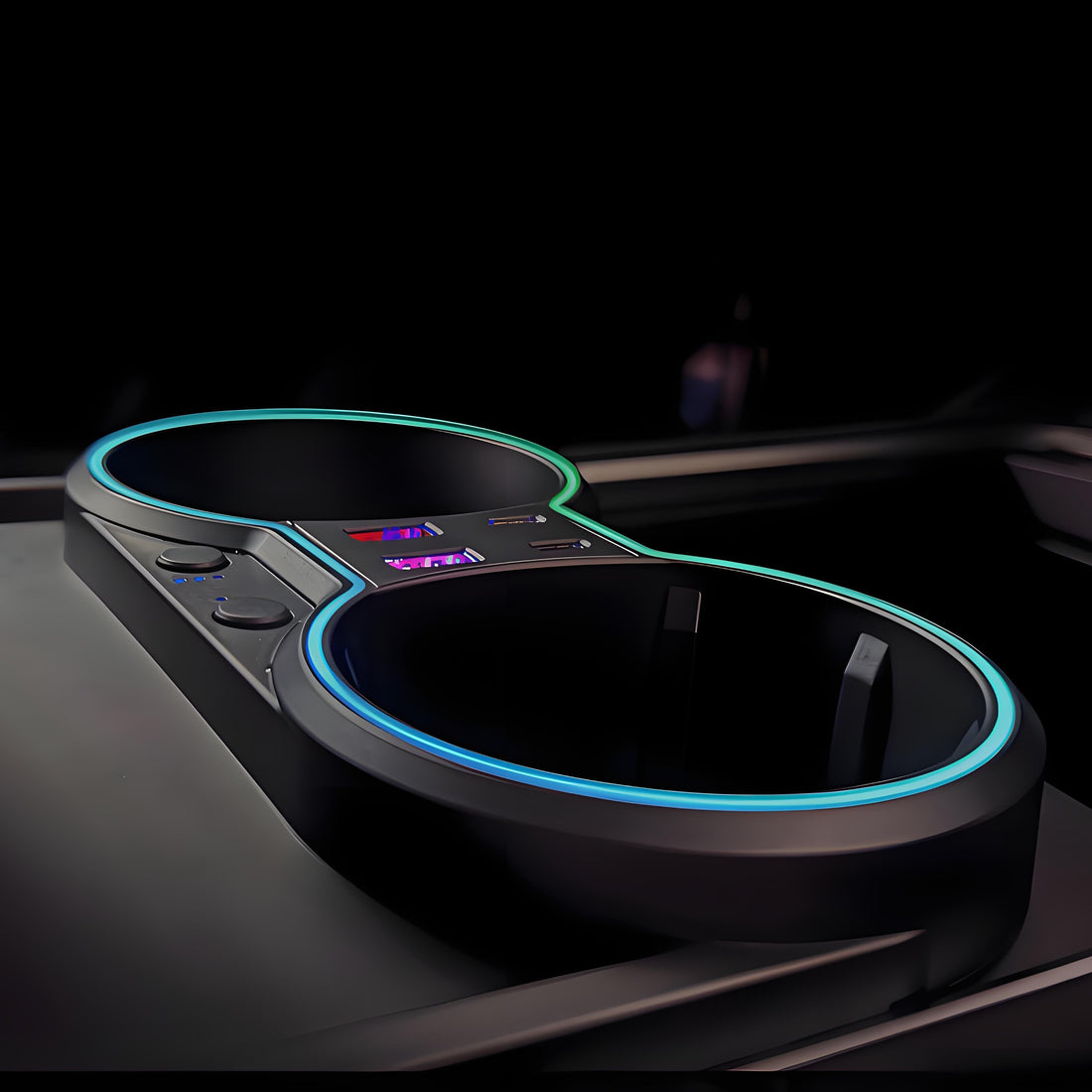 Console Cup Holder Expansion Dock with Lighting for Tesla Model 3