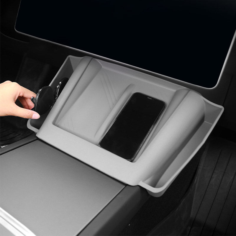 Grey Center Console Wireless Charging Pad with Side Pockets