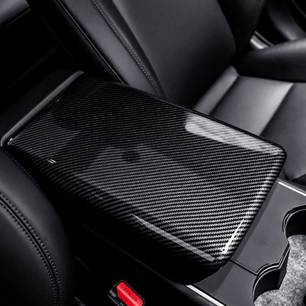 Glossy Dry Carbon Fiber Armrest Box Trim Cover for Cybertrunk