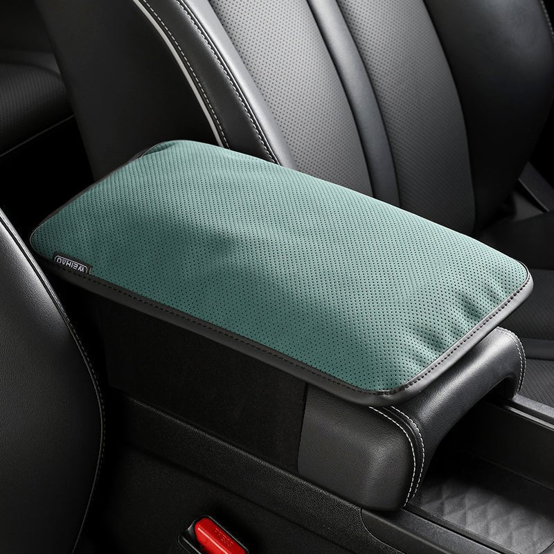 Green Fluffy Leather Armrest Cushion for Tesla Model 3