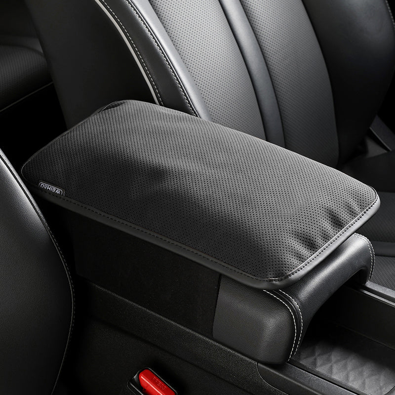 Black Fluffy Leather Armrest Cushion for Tesla Model 3