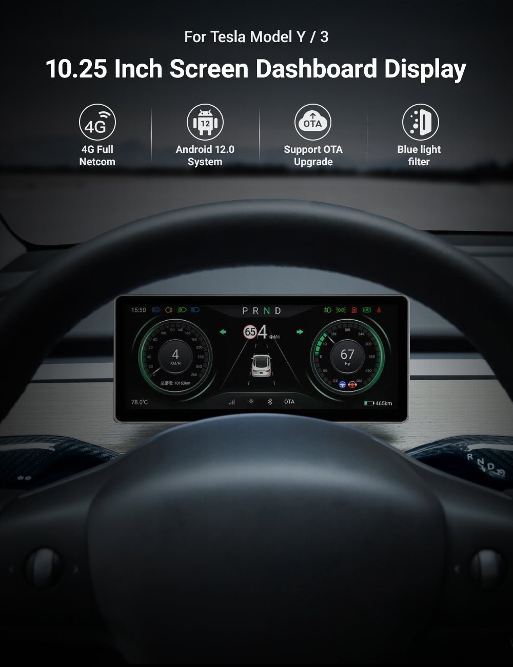 APTESL 10.25'' Android 4G Tesla Model 3 / Y Display LCD Instrument Dashboard Screen