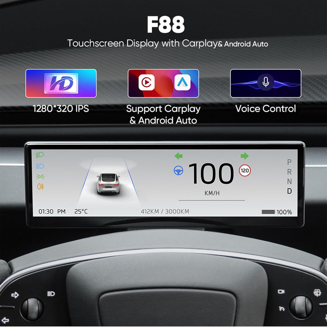 APTESL 8.8 Inch Touch Screen Instrument Cluster Dashboard Display for Model 3 / Y