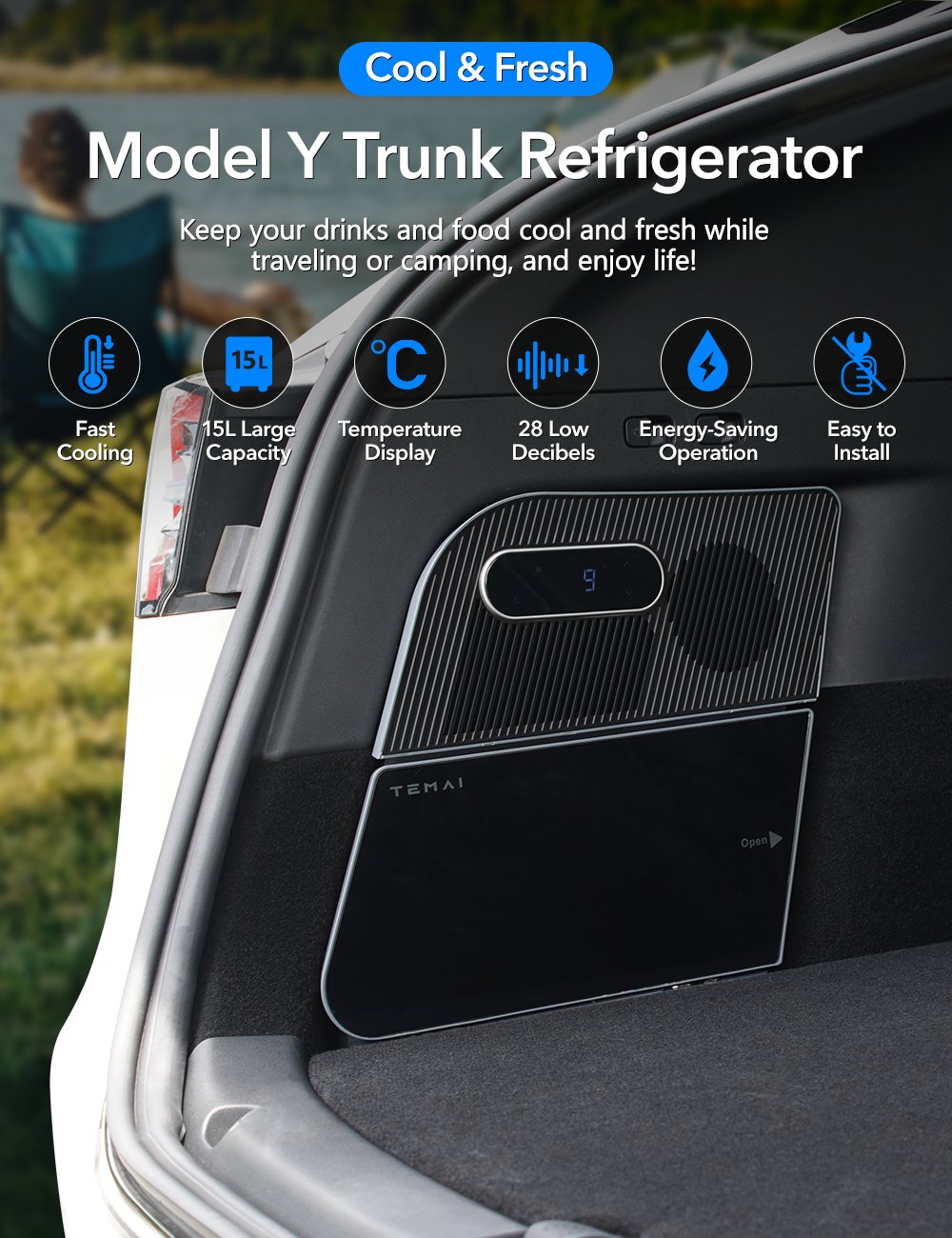 APTESL Rear Trunk On-Board Refrigerator for Tesla Model Y (5 Seaters)