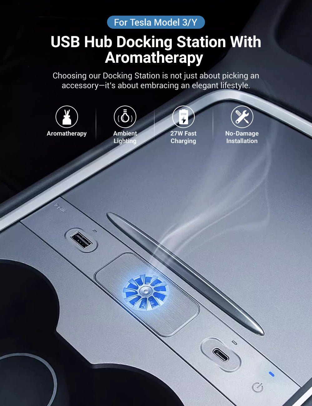 APTESL USB Hub Docking Station With Aromatherapy for Model 3/Y