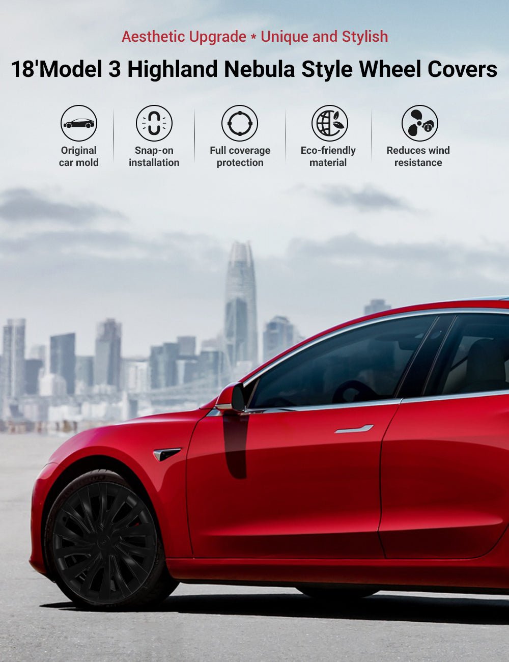 APTESL 18″ Nebula Style Wheel Covers for Tesla Model 3 Highland