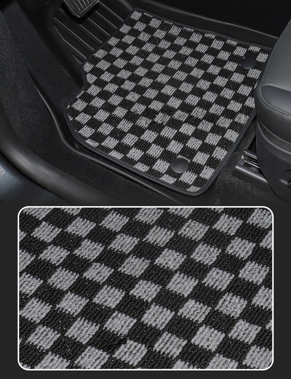 Tesla Y Black and White Plaid Double Floor Mat