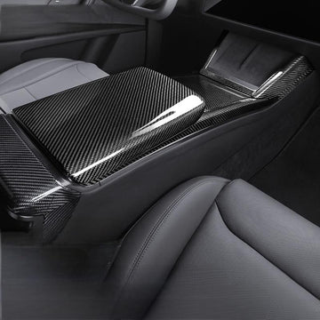 Armrest Box Dry Carbon Fiber Overlay for Model S/X 2021+