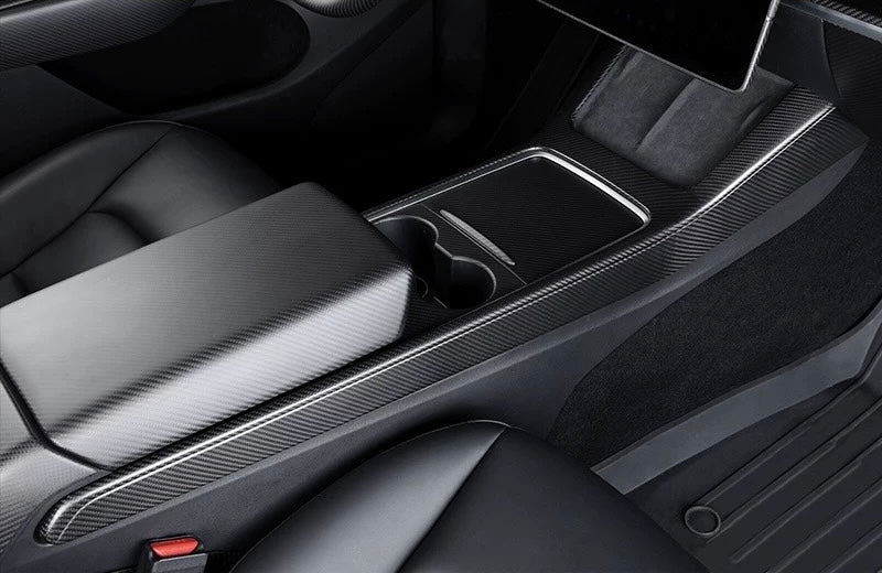 Real Dry Carbon Fiber Center Console Trim Panel for Tesla Model Y 2021-2024