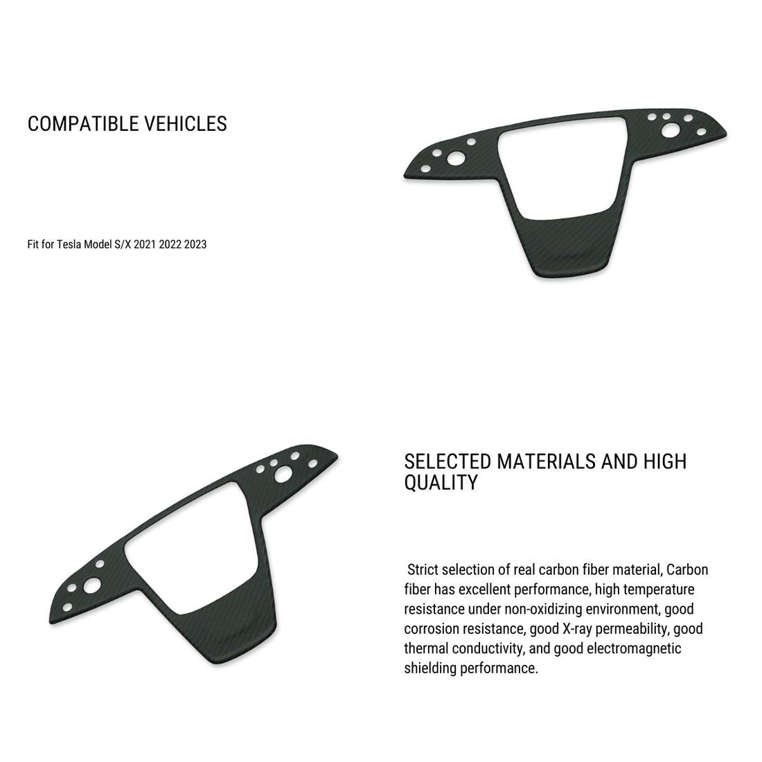 Carbon Fiber Steering Wheel Trim Panel Cover for Model S/X 2021+