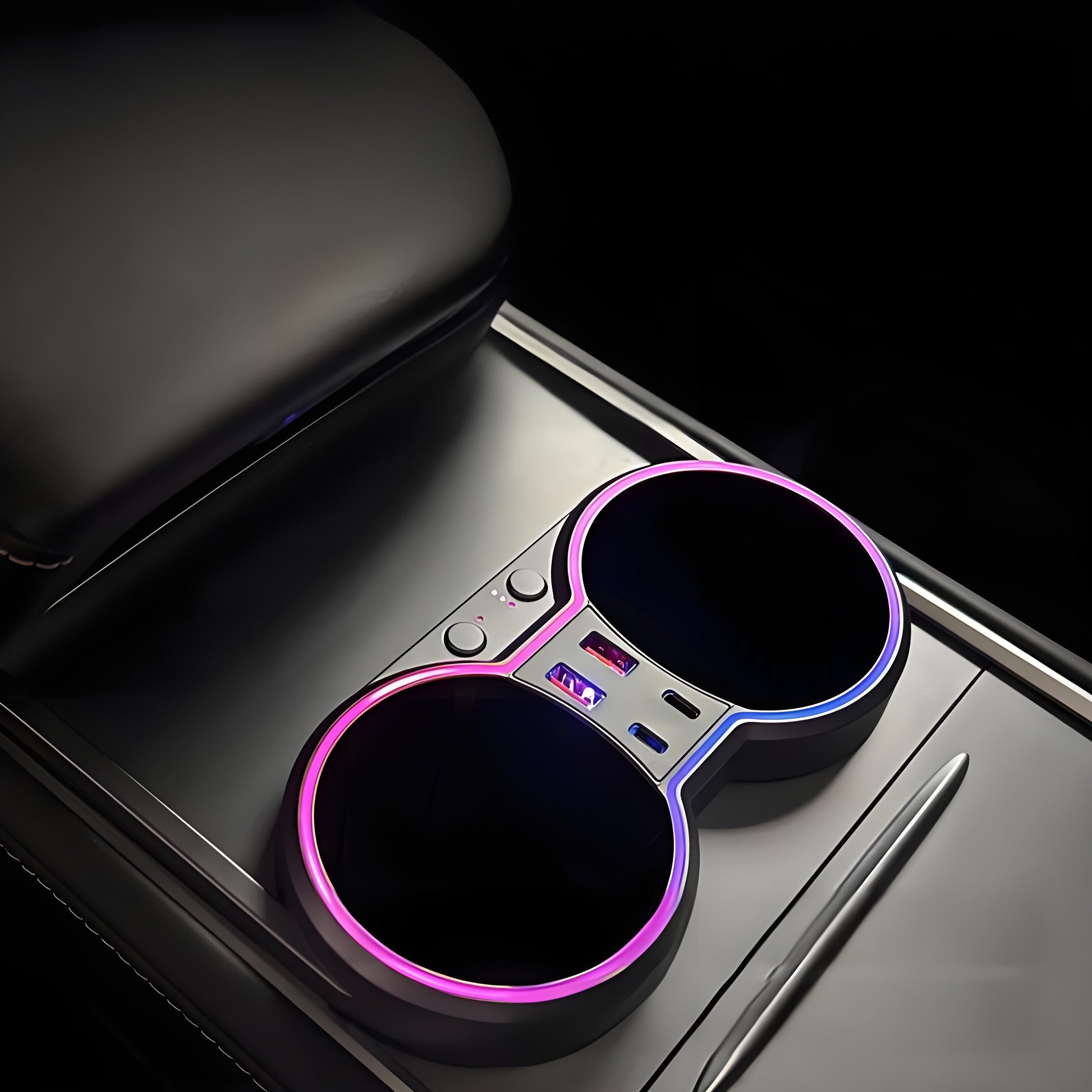 Console Cup Holder Expansion Dock with Lighting for Tesla Model 3