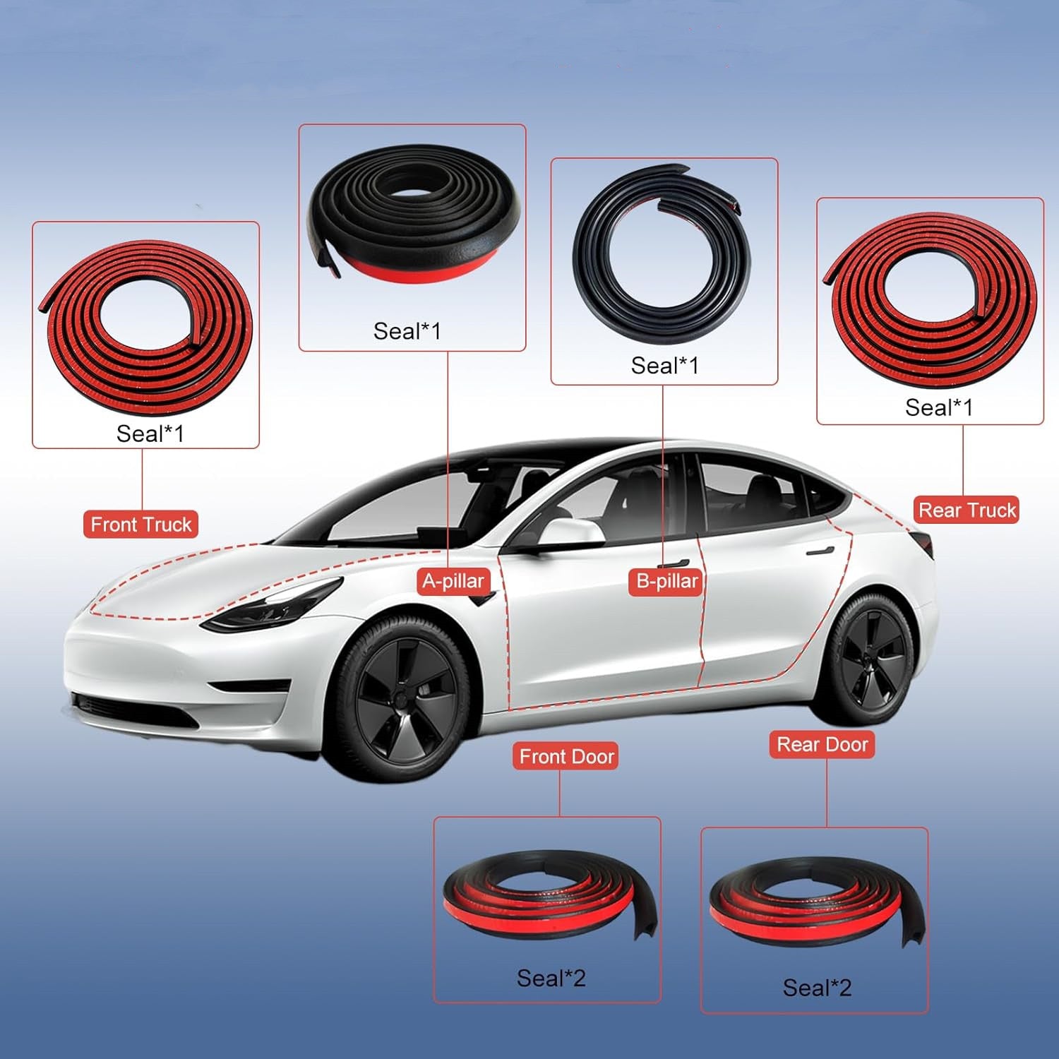 Door Rubber Sealing Strip Noise Reduction Kit for Tesla Model 3 Highland