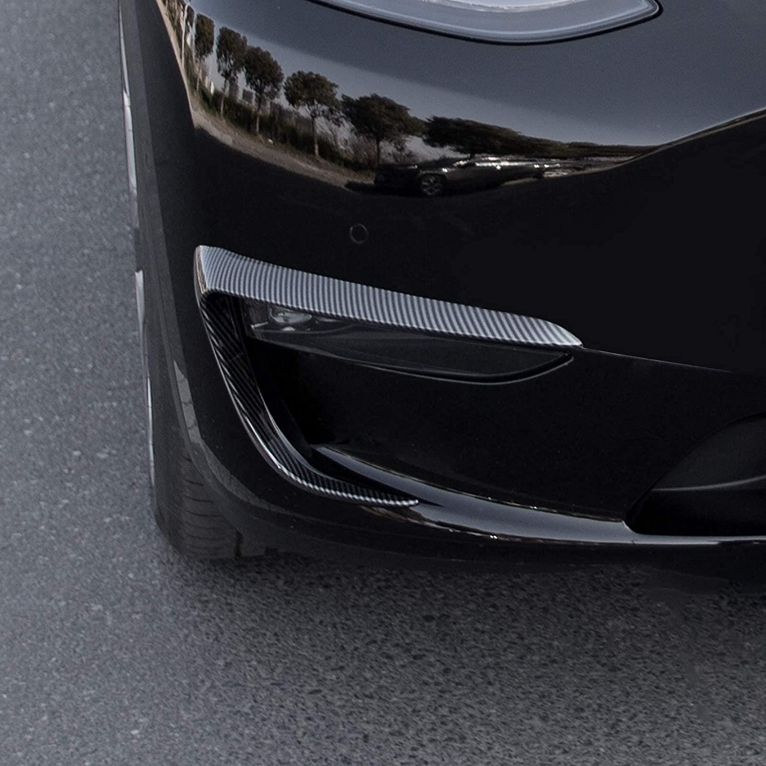Glossy Carbon Fiber Pattern Front Fog Light Cover Eyebrow Spoiler for Tesla Model Y