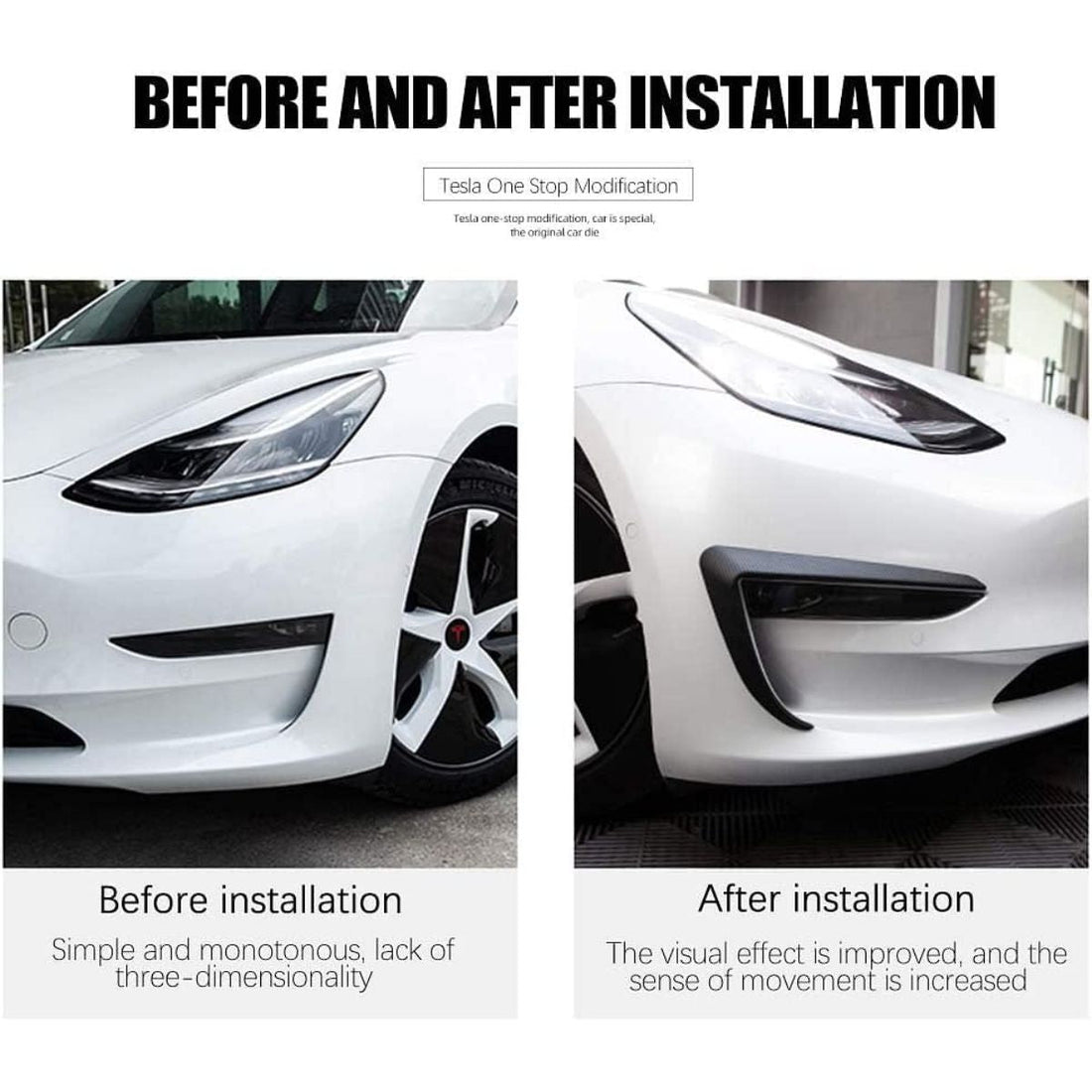 Front Fog Light Trim Cover Eyebrow Spoiler for Tesla Model 3 