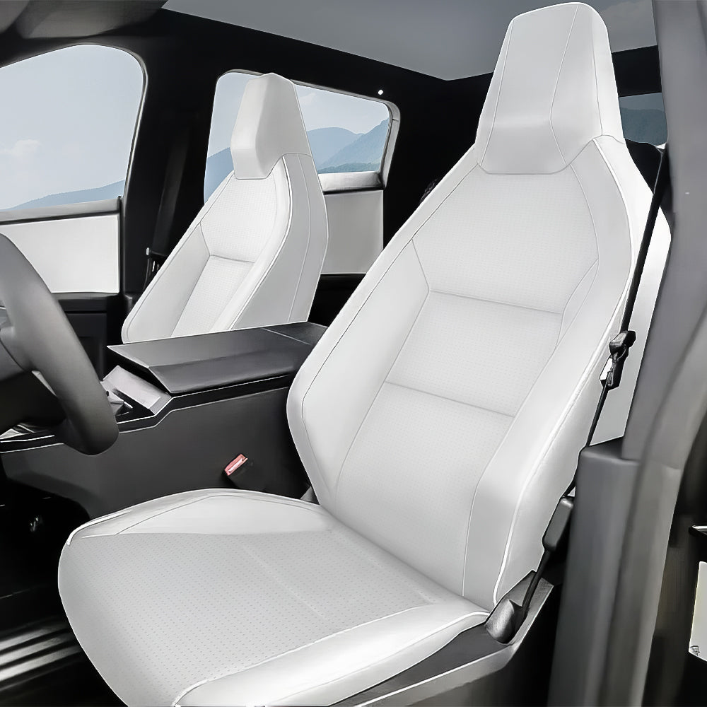 White Full Leather Seat Covers for Cybertruck