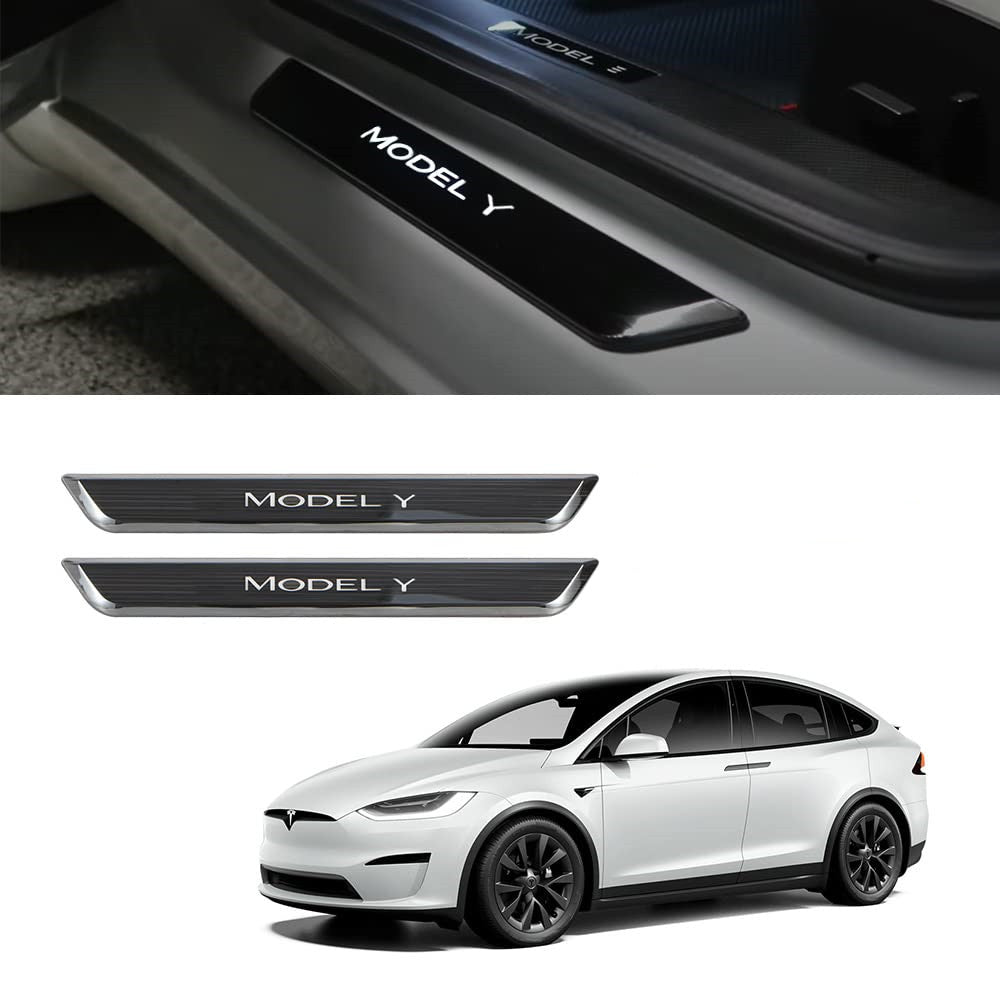 LED Illuminated Door Sill Protector Front Door for Model Y