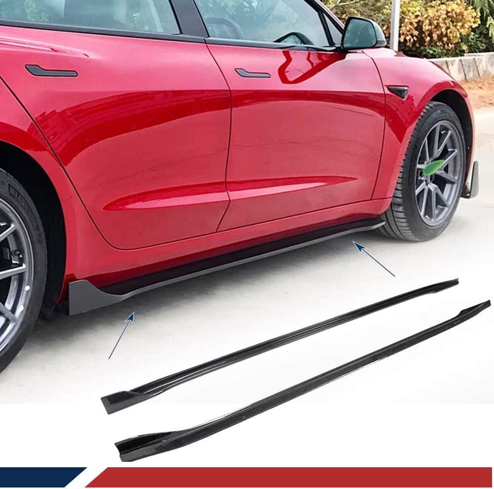 Model 3 Side Skirts V style - Real Molded Carbon Fiber