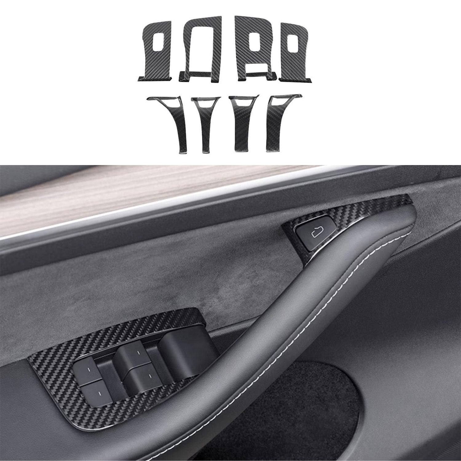 Model 3 / Y Window & Door Switch Covers - Carbon Fiber Interior Mods