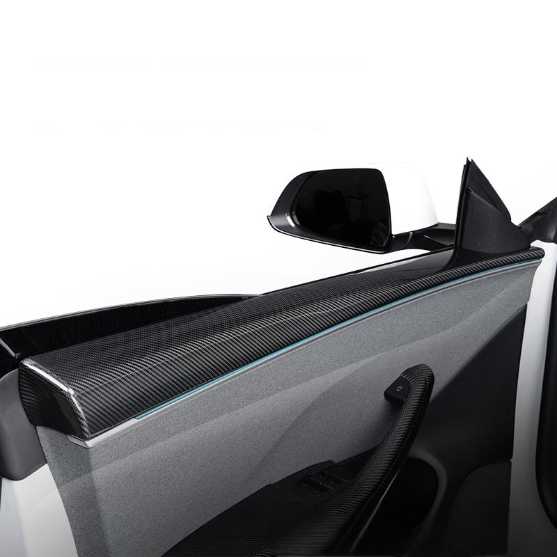 Real Dry Carbon Fiber Upper Door Trim Panel Overlay for Model 3 Highland