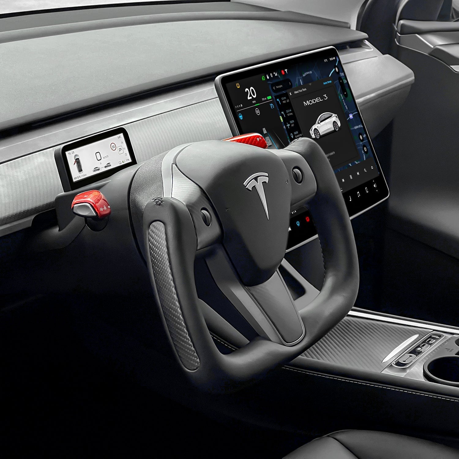 APTESL Yoke Carbon Fiber Steering Wheel for Tesla Model 3 / Y【Style 34】