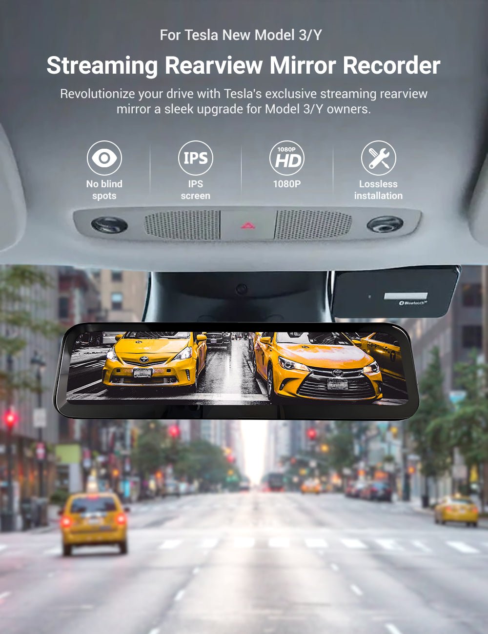 Streaming Rearview Mirror Recorder for Tesla Model 3 Highland & New Model Y（HW4.0）