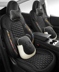 Ivory White Cotton-Linen Seat Covers for Tesla Model 3