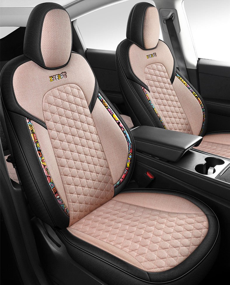 Cherry Blossom Pink Cotton-Linen Seat Covers for Tesla Model 3