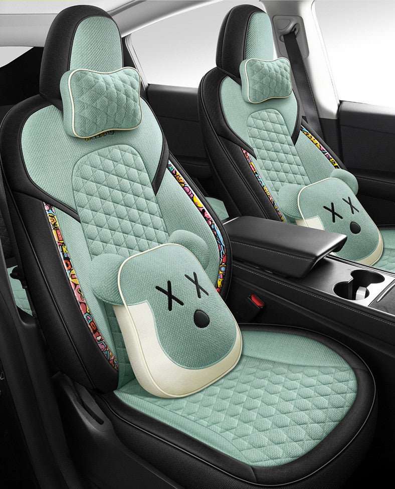 Mint Green Cotton-Linen Seat Covers for Tesla Model 3