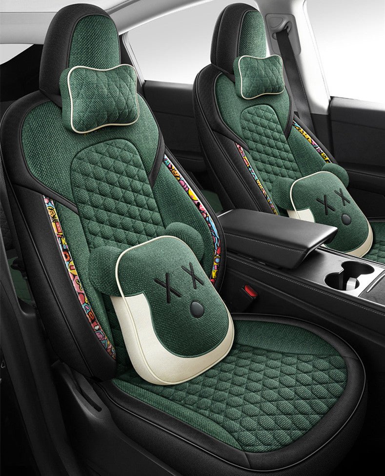 Olive Green Cotton-Linen Seat Covers for Tesla Model 3