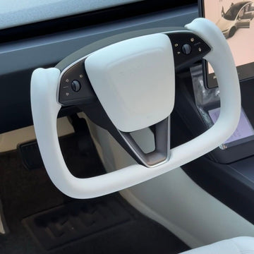 APTESL Model 3 Highland & Model Y Juniper Yoke Plaid Steering Wheel 【White Leather】