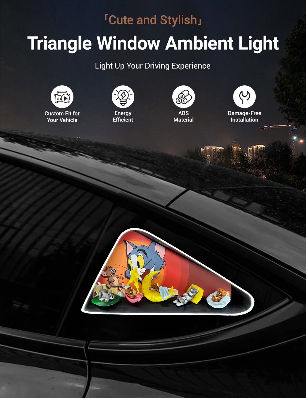 Tesla Triangle Window Triangle Window Ambient Light For Tesla Model 3/Y【Tom and Jerry】 – aptesl